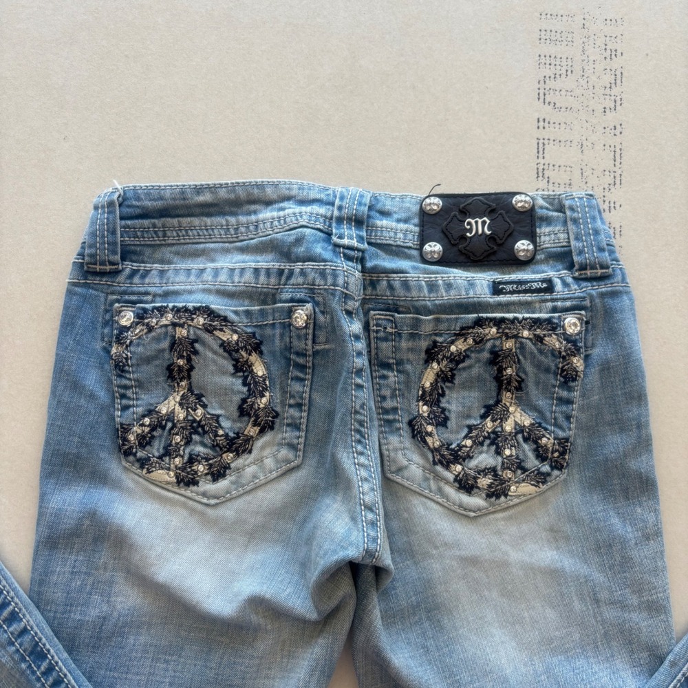 Y2K Miss Me Low Rise Flare Jeans Embroidery Rhinestone Embellished